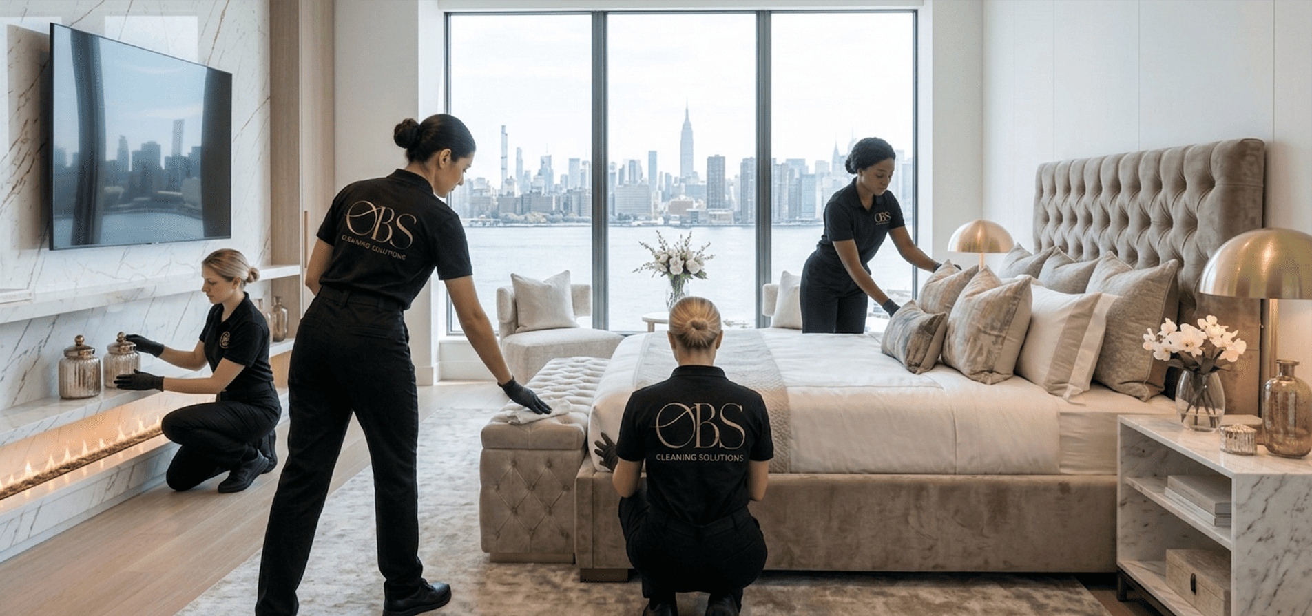 Professional OBS team cleaning a luxury home